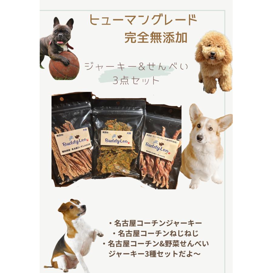 ３種類お買い得セット 2,880円 名古屋コーチンささみジャーキー.ねじねじジャーキー.ささみ&野菜ミックスせんべい 無添加 手づくり 50g×2個/40gx1 送料無料 | 