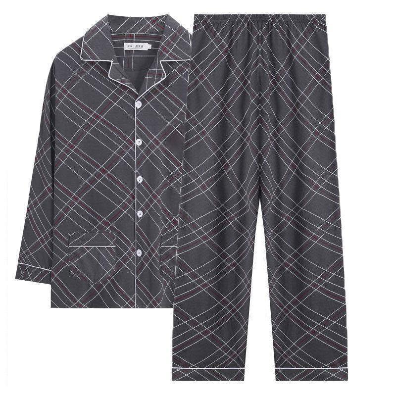パジャマ メンズ セットアップ 夏 薄手 ルームウェア 父の日 ギフト 長袖 前開き シャツ 上下セット パンツ 寝巻き 春 秋 |  | 04