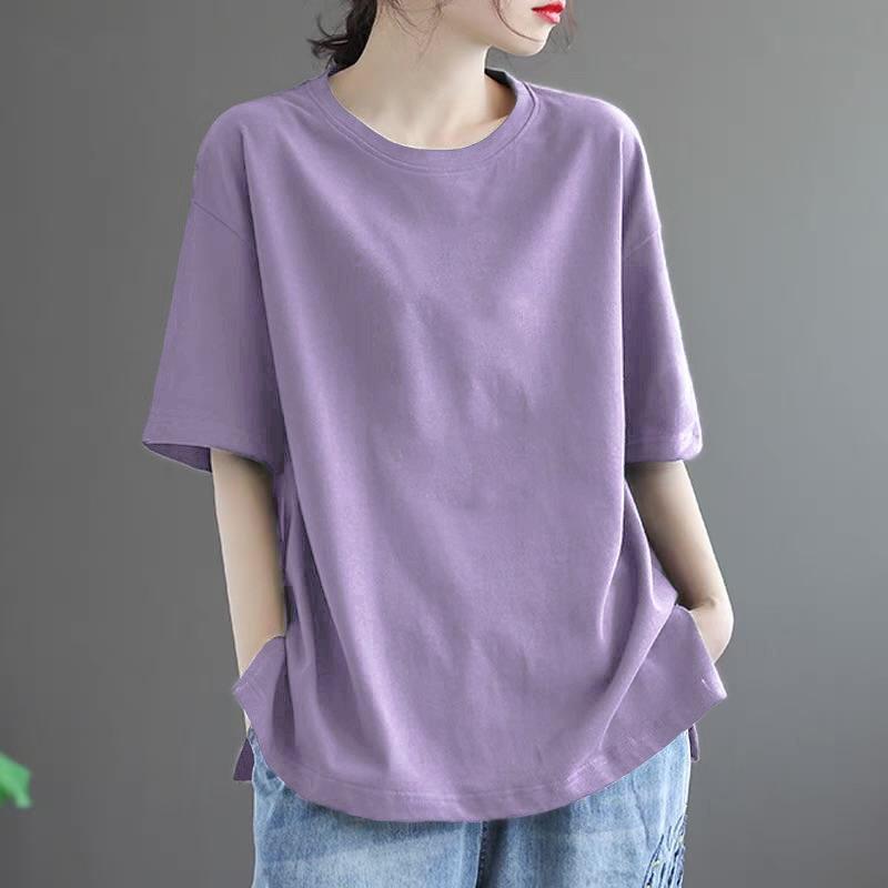 Tシャツ レディース 半袖 トップス カットソー カジュアル ゆったり 快適 無地 薄手 涼しい 普段着 ルームウェア 春 夏 セール 送料無料 |  | 08