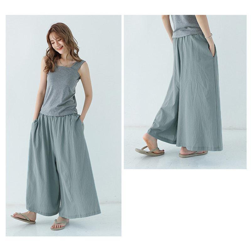 ワイドパンツ フレアパンツ リネン フェイクスカート ポケット付き 綿
