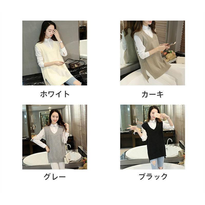 ニットベスト レディース チョッキ トップス Vネック ロング ノースリーブ プルオーバー ベスト ジレー セーター 重ね着 コーデ 送料無料 |  | 01