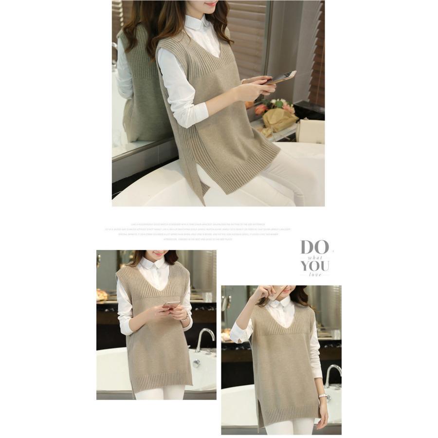 ニットベスト レディース チョッキ トップス Vネック ロング ノースリーブ プルオーバー ベスト ジレー セーター 重ね着 コーデ 送料無料 |  | 02