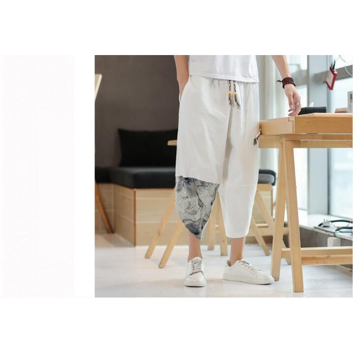 綿麻サルエルパンツ 大きいサイズ クロップドパンツ 7分丈 綿麻パンツ