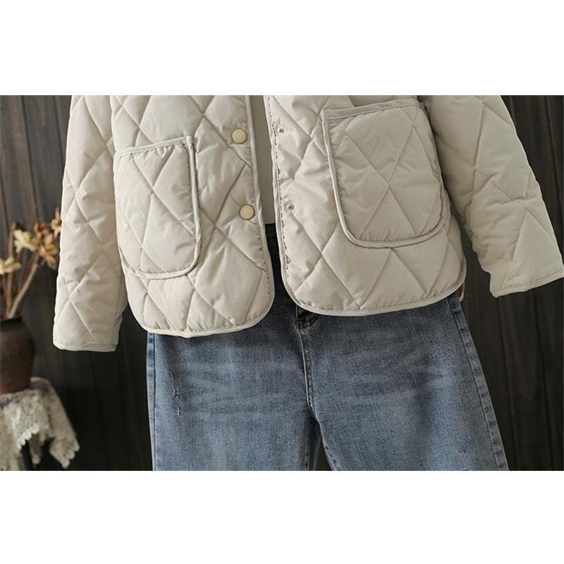 キルティングコート レディース 中綿コート 襟なし ショート丈 長袖 キルティング 無地 軽量 大きいサイズ 暖かい アウター かわいい ゆったりカジュアル |  | 05