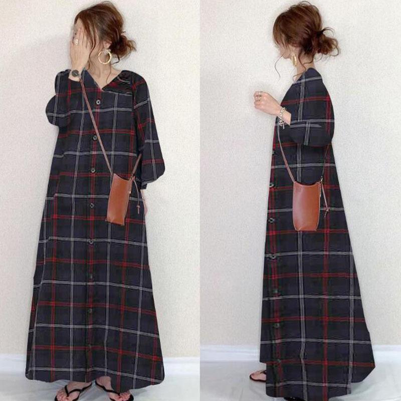 ワンピース ロングワンピース チェック柄 レディース 長袖 体型カバーシャツワンピース 上品 通勤 OL 30代 40代 着痩せ 韓国風 おしゃれ きれいめ マキシ |  | 01
