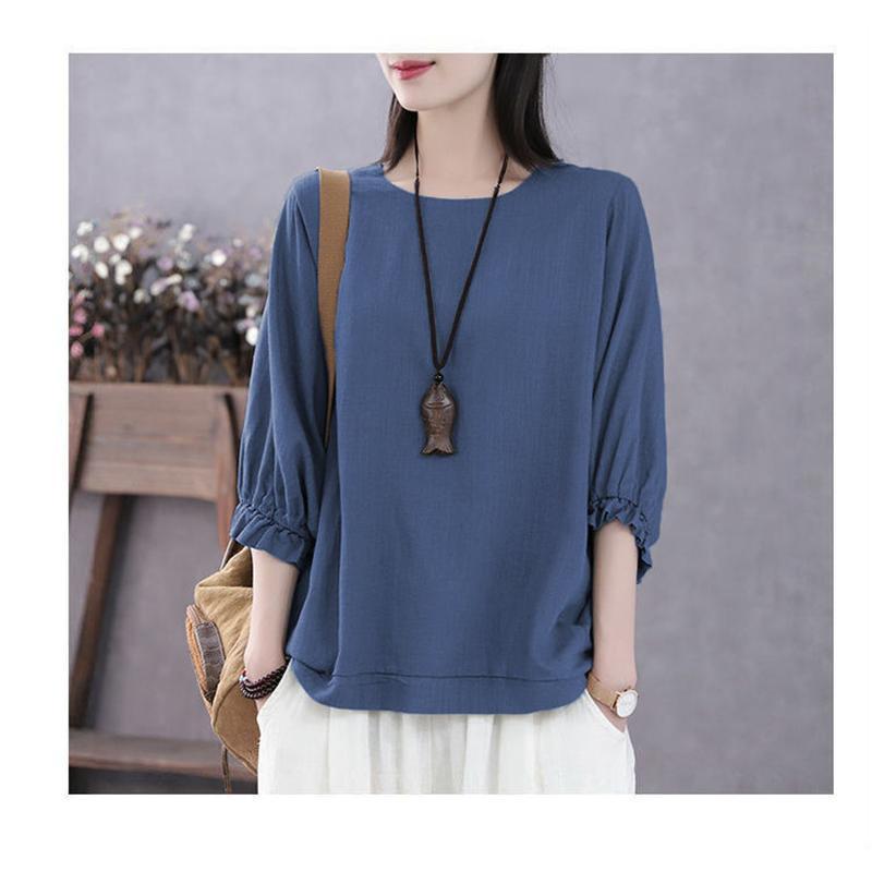 ブラウス レディース 半袖 5分袖 シャツ ドルマンスリーブ 春 夏 プルオーバー 丸ネック ゆったり 通勤 母の日 涼しい 高級感 ルームウェア |  | 04
