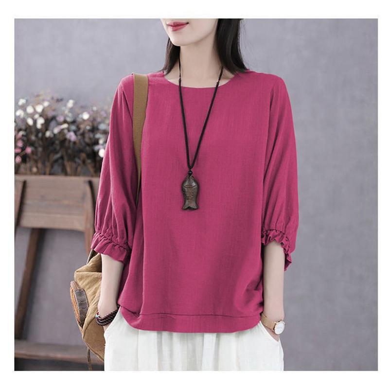 ブラウス レディース 半袖 5分袖 シャツ ドルマンスリーブ 春 夏 プルオーバー 丸ネック ゆったり 通勤 母の日 涼しい 高級感 ルームウェア |  | 06