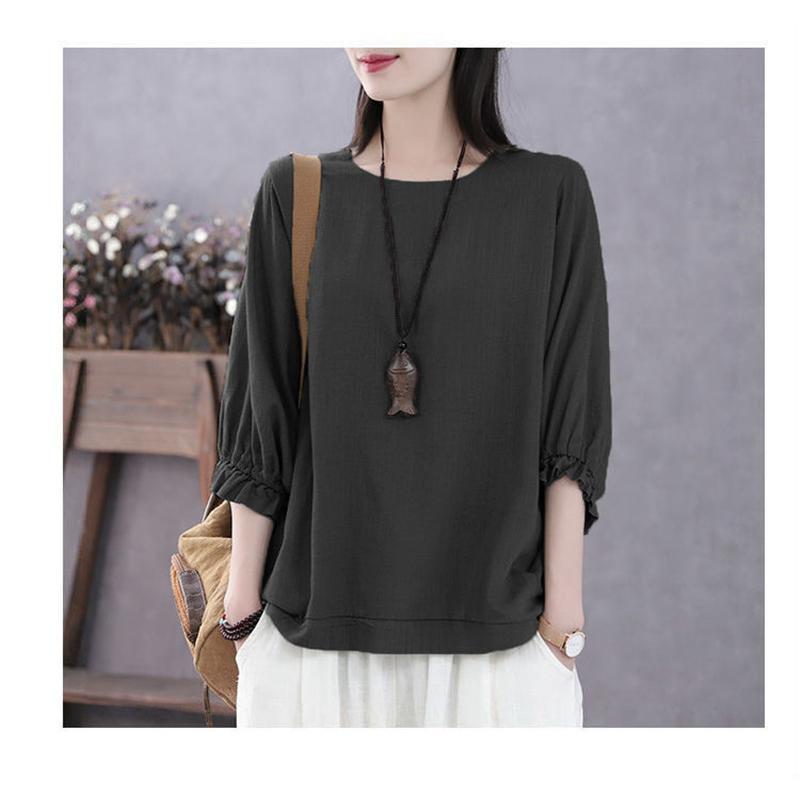 ブラウス レディース 半袖 5分袖 シャツ ドルマンスリーブ 春 夏 プルオーバー 丸ネック ゆったり 通勤 母の日 涼しい 高級感 ルームウェア |  | 07