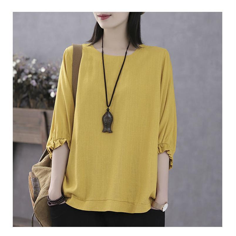 ブラウス レディース 半袖 5分袖 シャツ ドルマンスリーブ 春 夏 プルオーバー 丸ネック ゆったり 通勤 母の日 涼しい 高級感 ルームウェア |  | 08