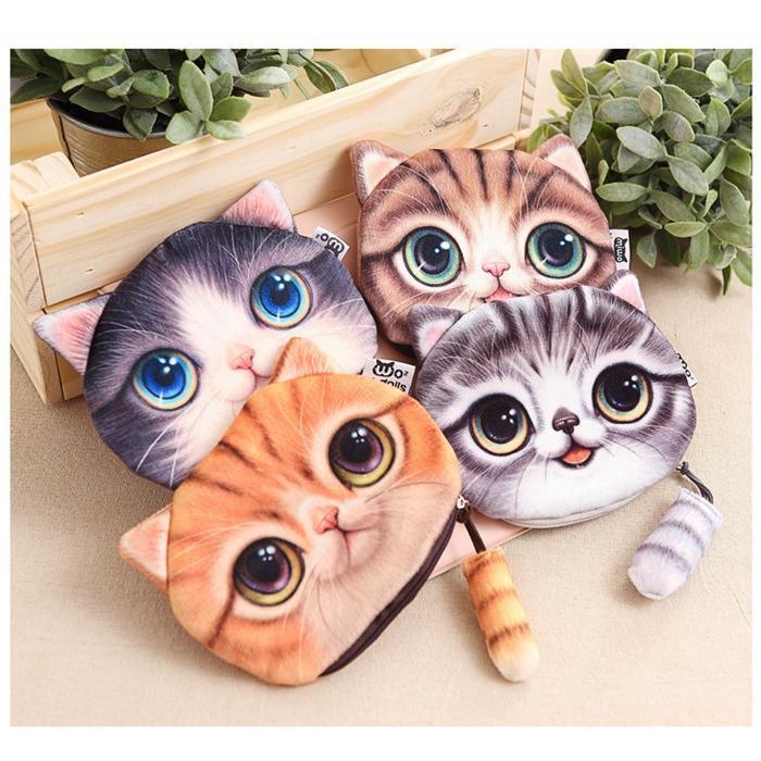 ねこポーチ リアル 3D猫顔プリント 猫柄 猫型 ポーチ 小銭入れ コイン