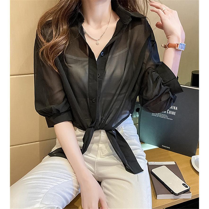 半袖シャツ ブラウス レディース トップス ゆったり 透け ストール 無地 ファッション 薄手 カジュアル 夏 重ね着 涼しい おしゃれ 送料無料 |  | 11
