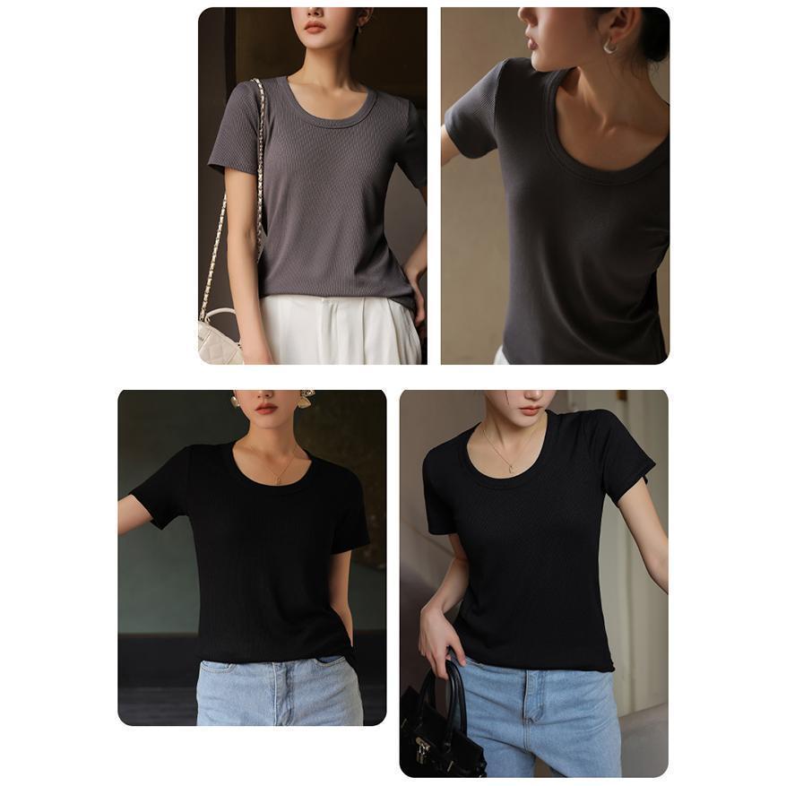 tシャツ レディース 無地 クルーネック 半袖 Tシャツ リブ カジュアル 春 夏 秋 |  | 23