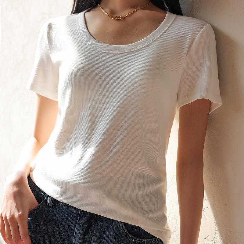 tシャツ レディース 無地 クルーネック 半袖 Tシャツ リブ カジュアル 春 夏 秋 |  | 13