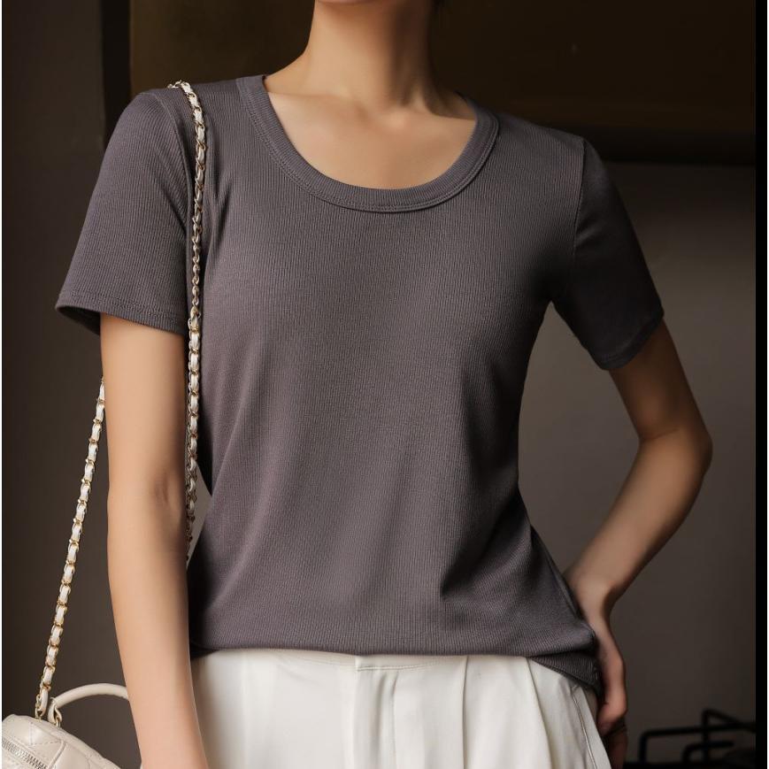 tシャツ レディース 無地 クルーネック 半袖 Tシャツ リブ カジュアル 春 夏 秋 |  | 17