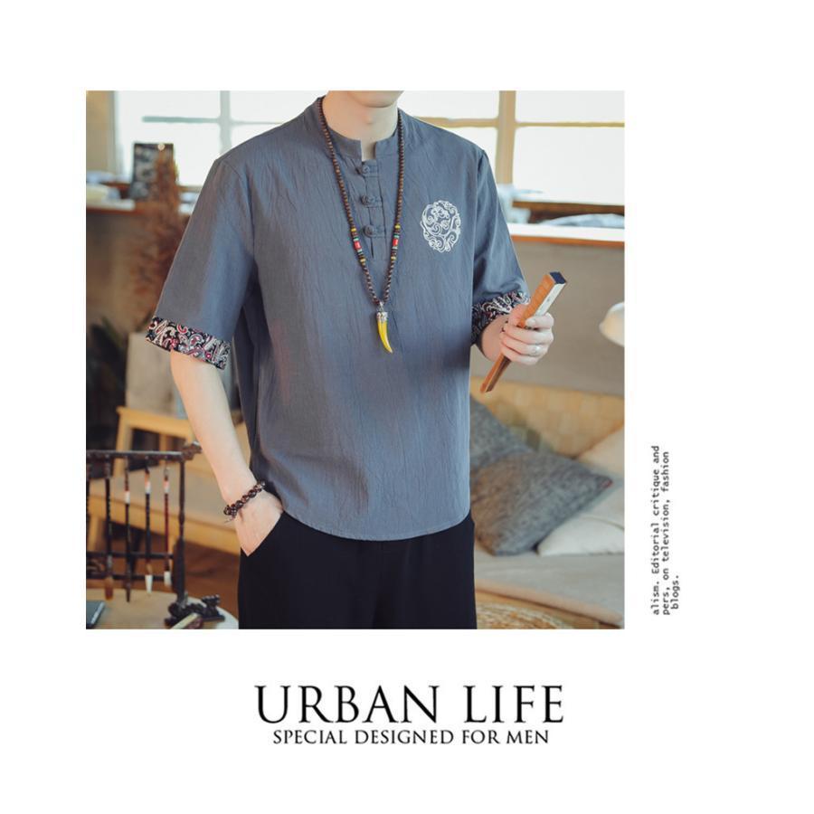 夏新作 Tシャツ メンズ 半袖 トップス 半袖Tシャツ 刺繍 綿麻 柄 夏 夏服 メンズファッション かっこいい カジュアル シンプル |  | 13