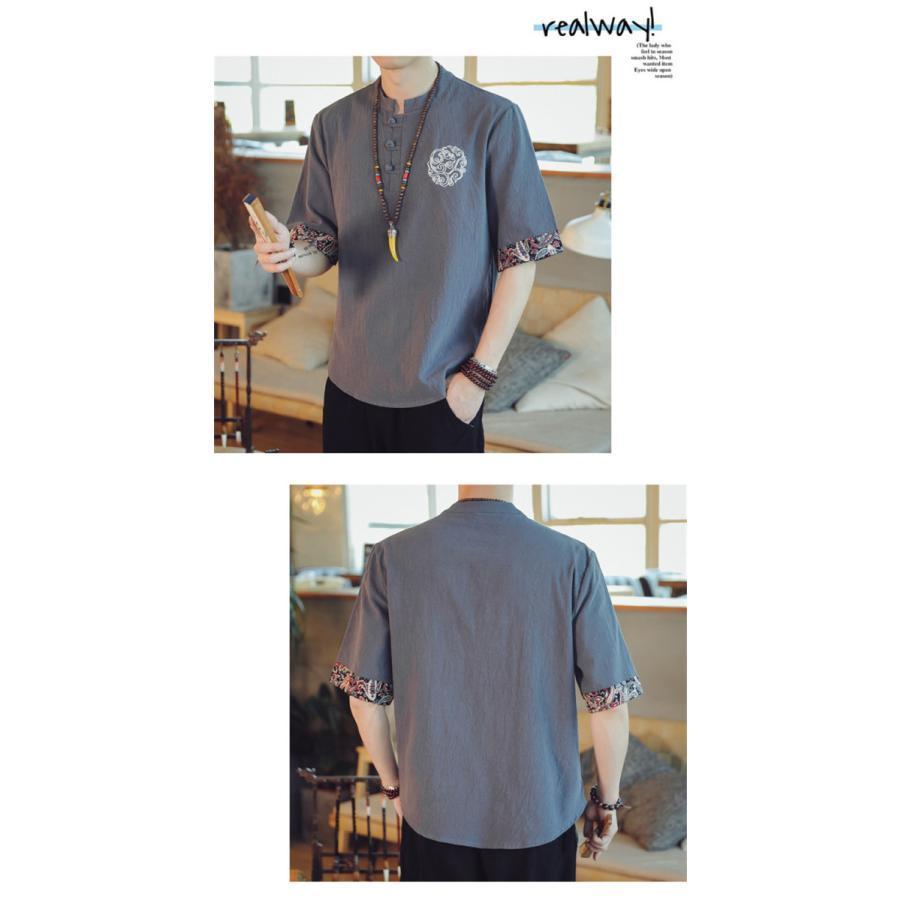 夏新作 Tシャツ メンズ 半袖 トップス 半袖Tシャツ 刺繍 綿麻 柄 夏 夏服 メンズファッション かっこいい カジュアル シンプル |  | 16