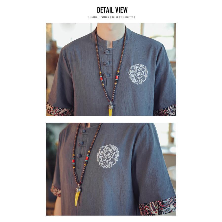夏新作 Tシャツ メンズ 半袖 トップス 半袖Tシャツ 刺繍 綿麻 柄 夏 夏服 メンズファッション かっこいい カジュアル シンプル |  | 17