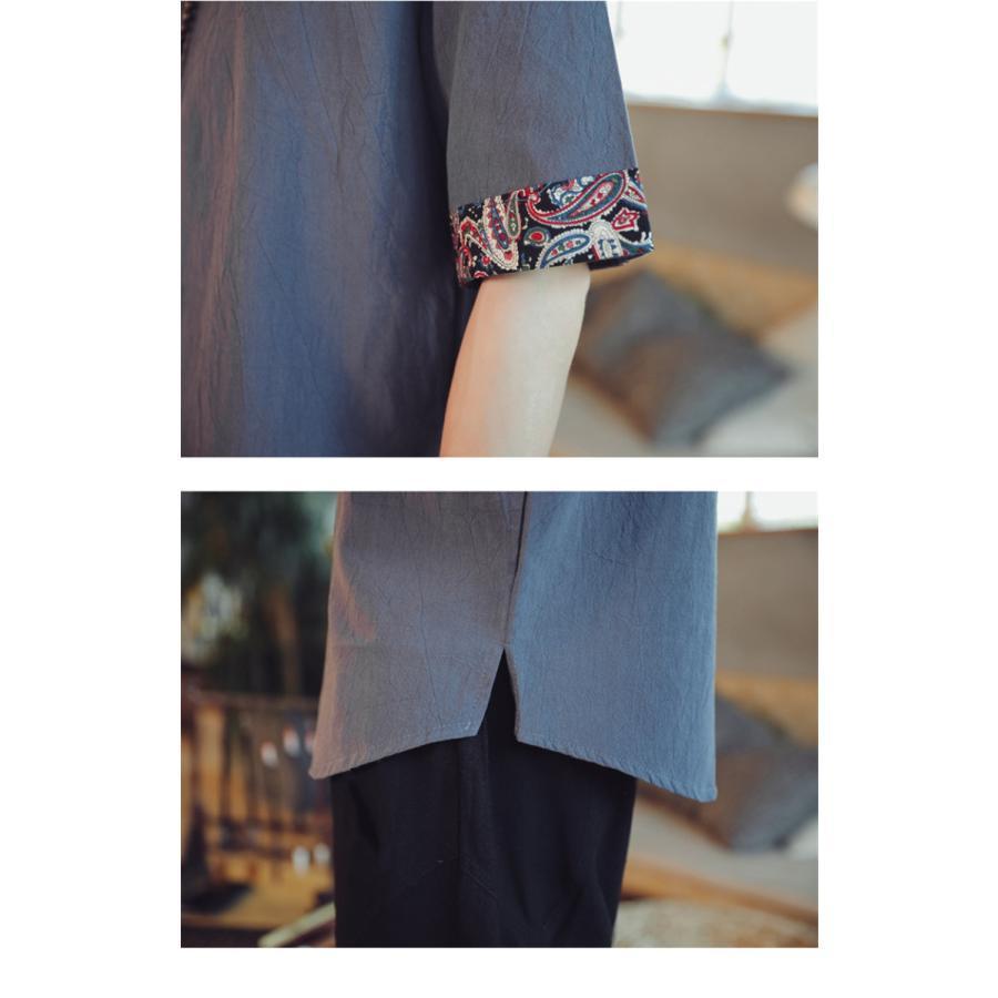 夏新作 Tシャツ メンズ 半袖 トップス 半袖Tシャツ 刺繍 綿麻 柄 夏 夏服 メンズファッション かっこいい カジュアル シンプル |  | 18