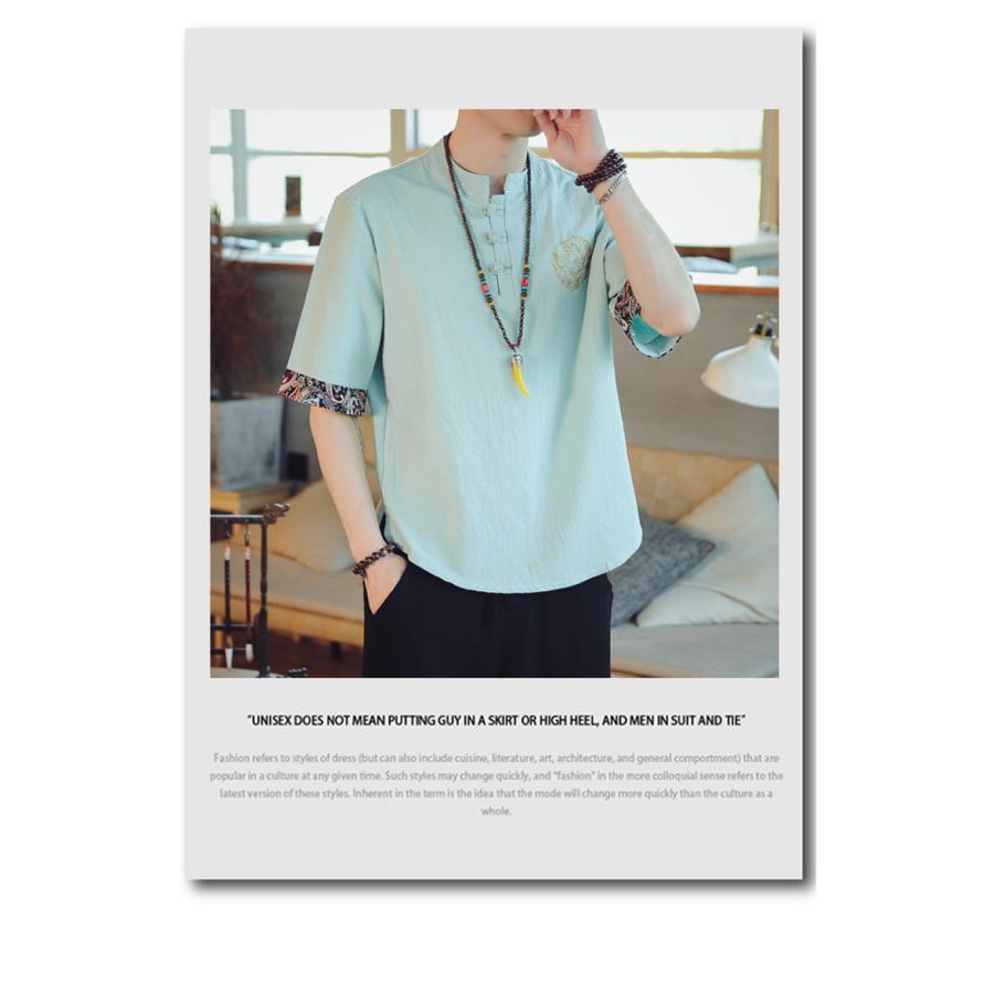 夏新作 Tシャツ メンズ 半袖 トップス 半袖Tシャツ 刺繍 綿麻 柄 夏 夏服 メンズファッション かっこいい カジュアル シンプル |  | 19