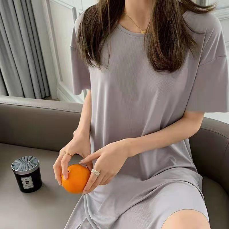 ワンピース レディース 半袖 チュニック トップス ロングTシャツ 無地 カジュアル カットソー ゆったり 薄手 おしゃれ ルームウェア 春夏 |  | 17