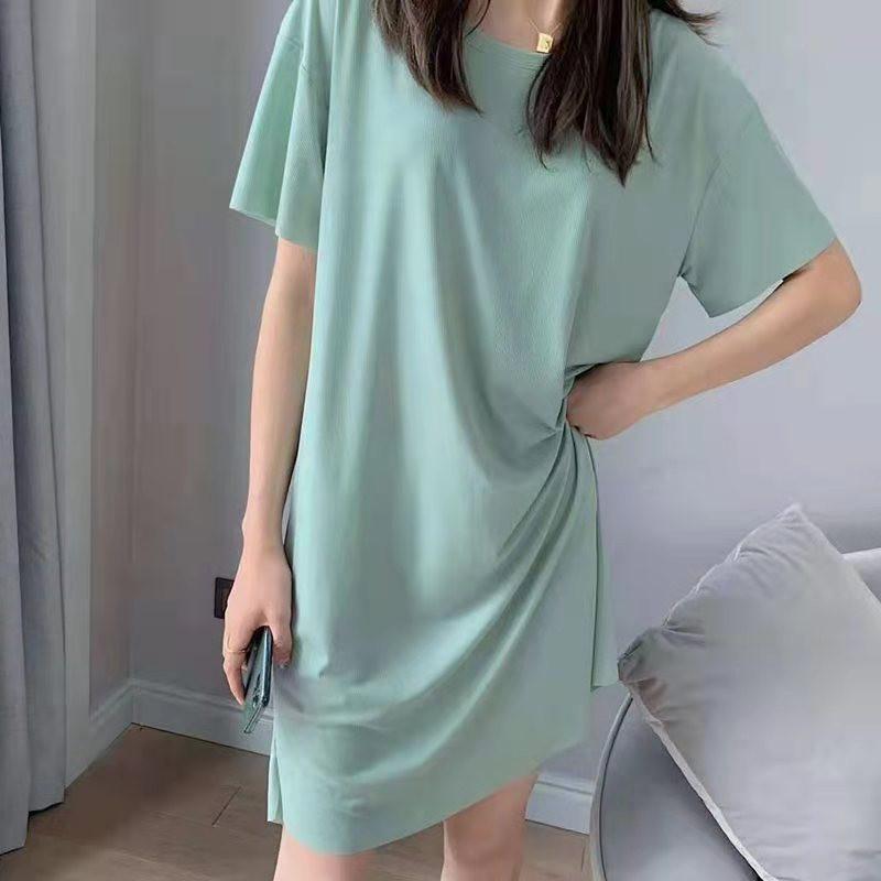 ワンピース レディース 半袖 チュニック トップス ロングTシャツ 無地 カジュアル カットソー ゆったり 薄手 おしゃれ ルームウェア 春夏 |  | 19