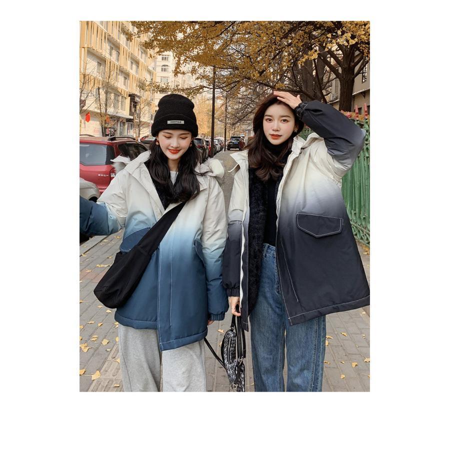 中綿ジャケット レディース 中綿コート ダウンコート ショート丈 フード付き アウター グラデーション カジュアル 厚手 トレンド カップル イベント 中綿ジャケット レディース 中綿コート ダウンコート ショート丈