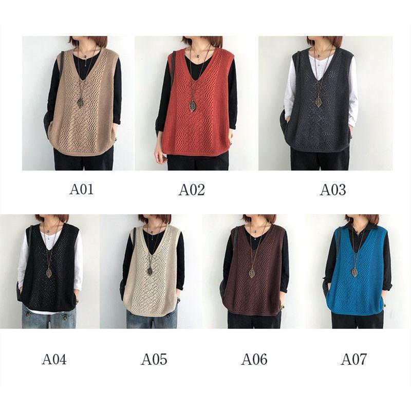 ニットベスト レディース チョッキ トップス Vネック 薄手 ゆったり プルオーバー ベスト ジレー セーター 無地 秋コーデ カジュアル 重ね着 |  | 01