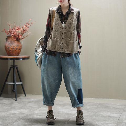 ニットベスト レディース 前開け トップス チョッキ Vネック ゆったりボタン プルオーバー ベストジレー セーター 無地 秋コーデ カジュアル 重ね着 |  | 17