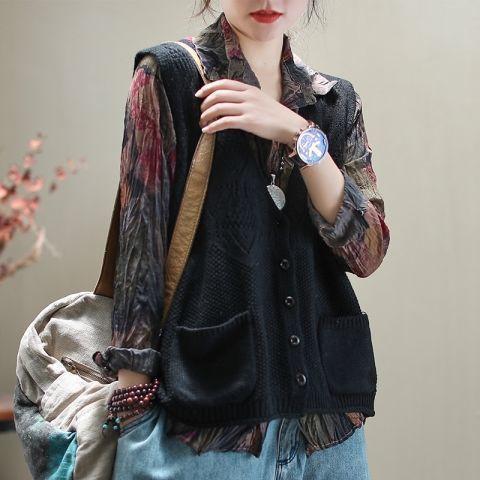 ニットベスト レディース 前開け トップス チョッキ Vネック ゆったりボタン プルオーバー ベストジレー セーター 無地 秋コーデ カジュアル 重ね着 |  | 03