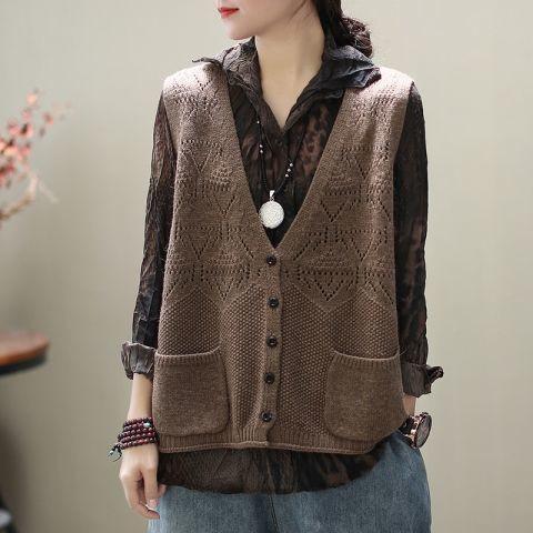 ニットベスト レディース 前開け トップス チョッキ Vネック ゆったりボタン プルオーバー ベストジレー セーター 無地 秋コーデ カジュアル 重ね着 |  | 05
