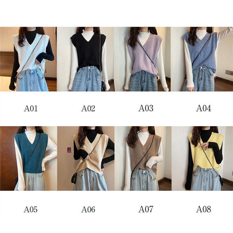 ニットベスト レディース チョッキ トップス Vネック ショート ゆったり プルオーバー ベスト ジレー セーター 無地 秋コーデ カジュアル 重ね着 |  | 09