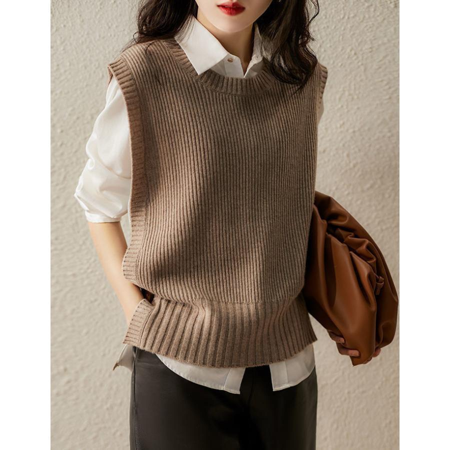 ニットベスト ベストジレー レディース チョッキ トップス クルーネック スリット ゆったり プルオーバー セーター 無地 秋コーデ カジュアル 重ね着 |  | 13