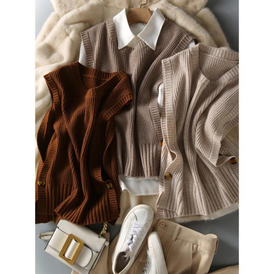 ニットベスト ベストジレー レディース チョッキ トップス クルーネック スリット ゆったり プルオーバー セーター 無地 秋コーデ カジュアル 重ね着 |  | 17