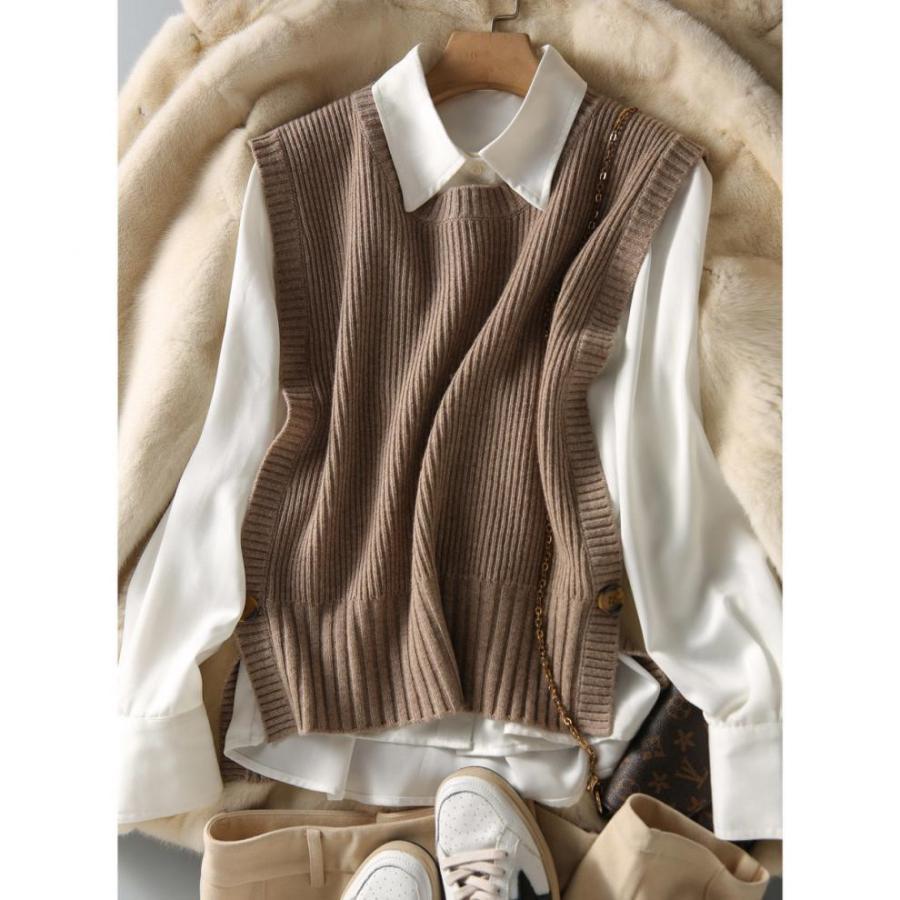 ニットベスト ベストジレー レディース チョッキ トップス クルーネック スリット ゆったり プルオーバー セーター 無地 秋コーデ カジュアル 重ね着 |  | 18