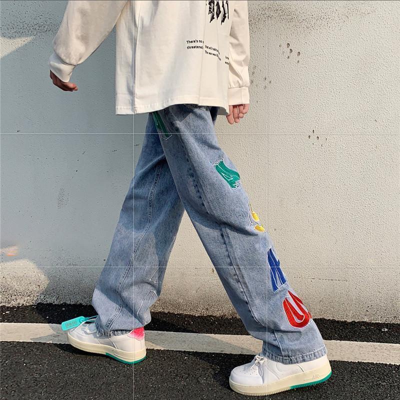 デニムパンツ ワイドパンツ メンズ 刺繍 ブリーチ ジーパン ジーンズ ストレート 英文字 ゆったり プレゼント ロングパンツ 長ズボン Ｂ系 ストリート |  | 05