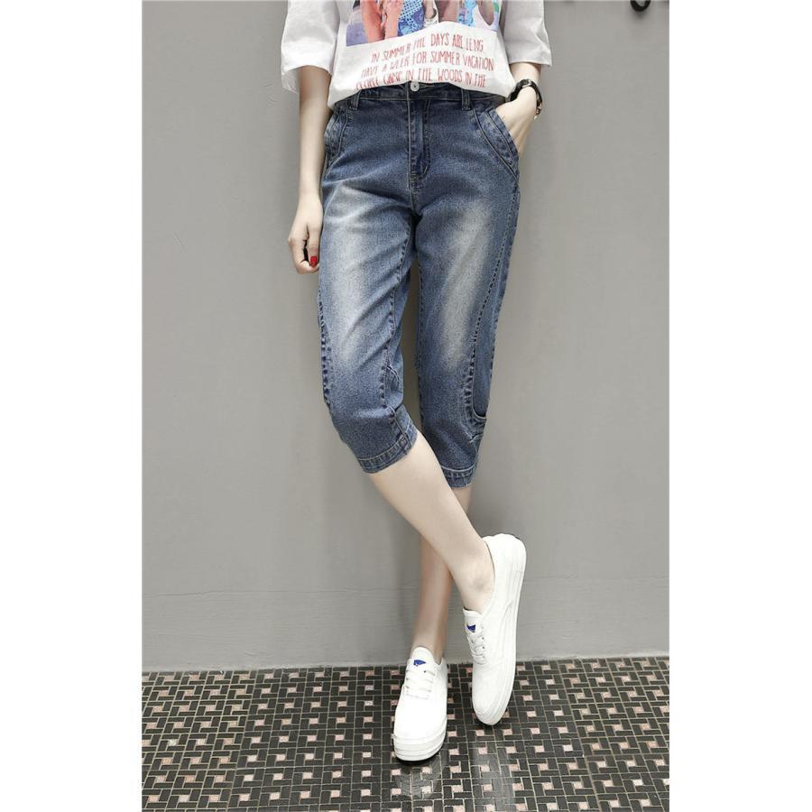 デニムパンツ レディース ガウチョパンツ ロールアップ 七分丈 ストレート ブリーチ ユーズド感 ウエスタン クロップドパンツ 通勤 通学 夏 |  | 08