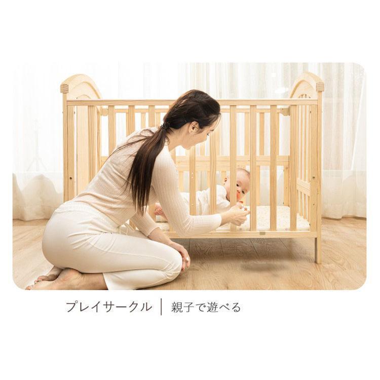 2024ベビー ベッド 木製 すのこ 高さ調節 ベビー用品 孫 出産祝い 添い寝 ゆりかご 子供用 新生児 赤ちゃん かや 蚊帳 キャスター付 ハイ タイプ_7