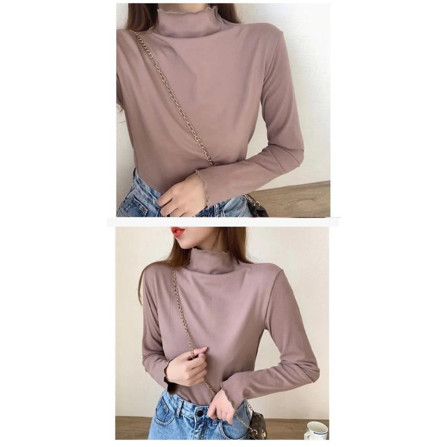 カットソー レディース トップス インナー 肌着 ハイネック 長袖Tシャツ 裏起毛 タートルネック スリム 可愛い カジュアル 無地 |  | 16