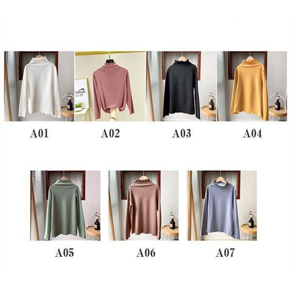 カットソー レディース トップス インナー 肌着 ハイネック 長袖Tシャツ 裏起毛 タートルネック スリム 可愛い カジュアル 無地 |  | 01