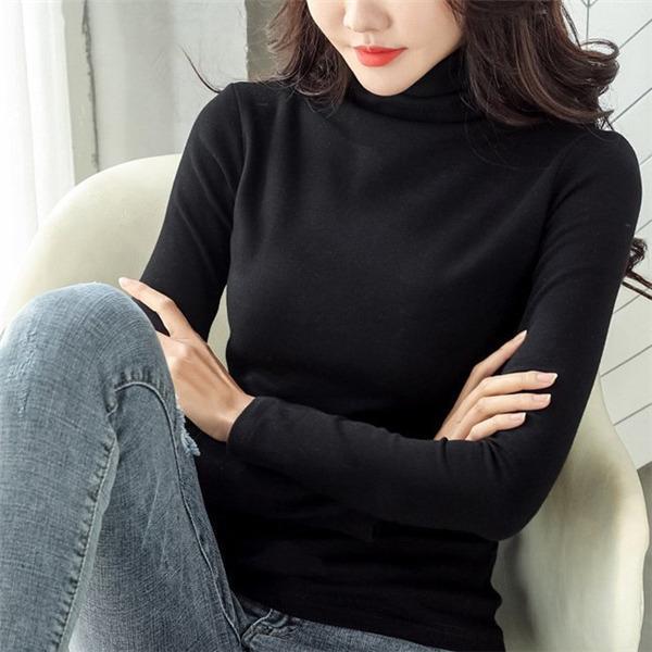 カットソー レディース トップス インナー 肌着 ハイネック 長袖Tシャツ タートルネック スリム 可愛い カジュアル 無地 秋冬 |  | 04