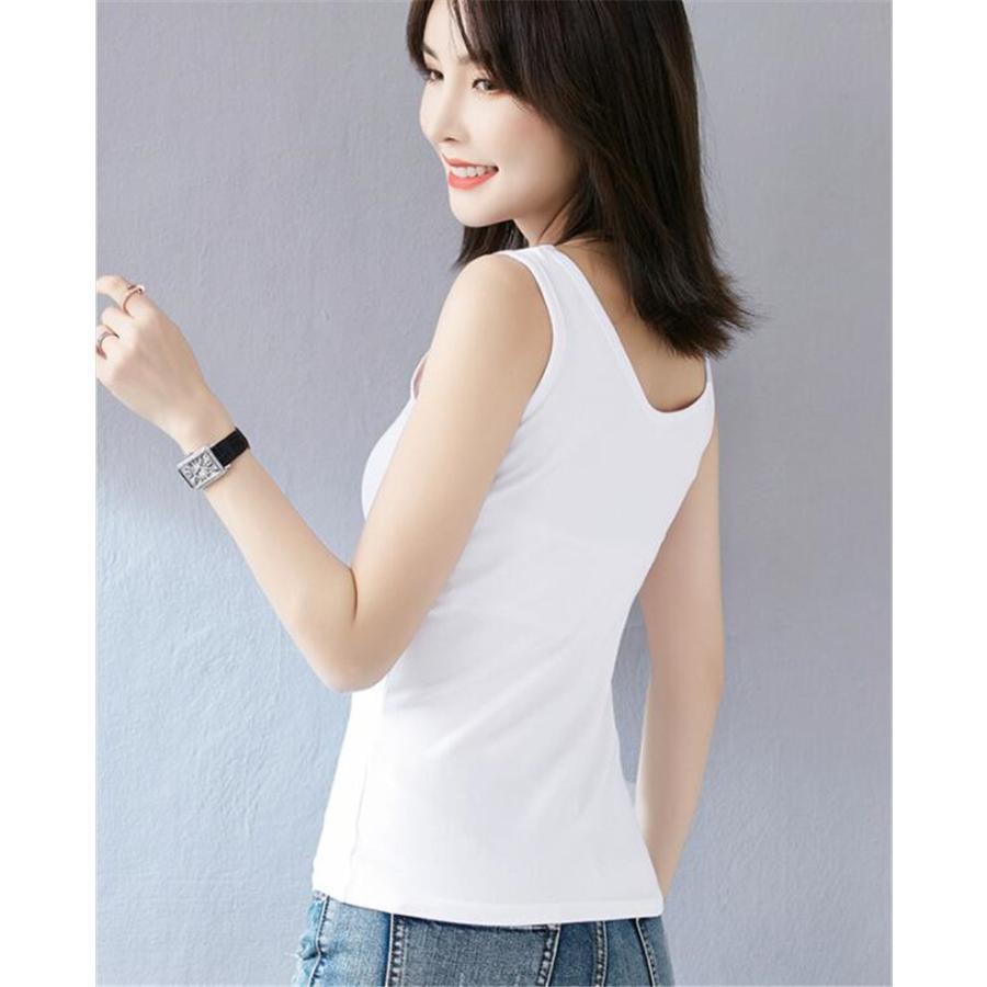 タンクトップ レディース 下着 インナー キャミソール トップス ノースリーブ シンプル ロング 無地 薄手 重ね着 白 黒 オールシーズン |  | 03