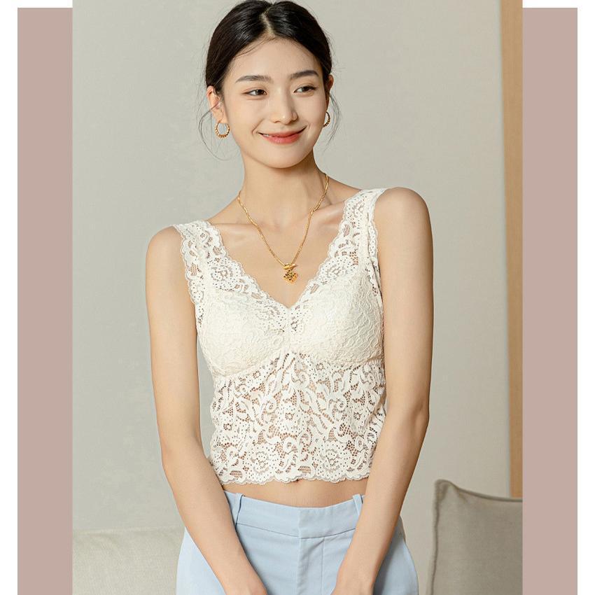 タンクトップ レディース レース インナー 花柄 パッド付き 下着 Vネック トップス ノースリーブ シンプル かわいい 重ね着 薄手 おしゃれ |  | 11