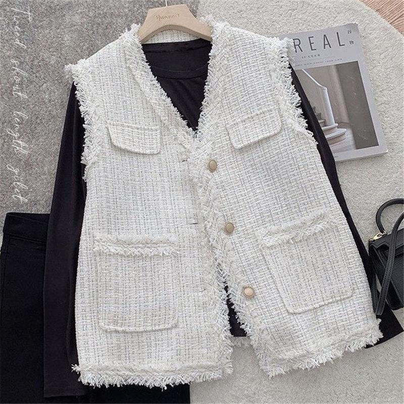 ベスト ジレ レディース テーラード ツイード 前開き チョッキ Vネック アウター ジャケット ホワイト おしゃれ 体型カバー カジュアル |  | 08