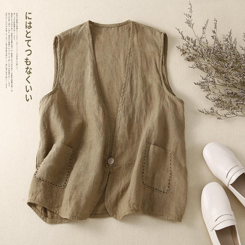 ベスト ジレ レディース テーラード リネン風 前開き チョッキ アウター 無地 シンプル ゆったり おしゃれ 体型カバー 薄手 カジュアル |  | 04