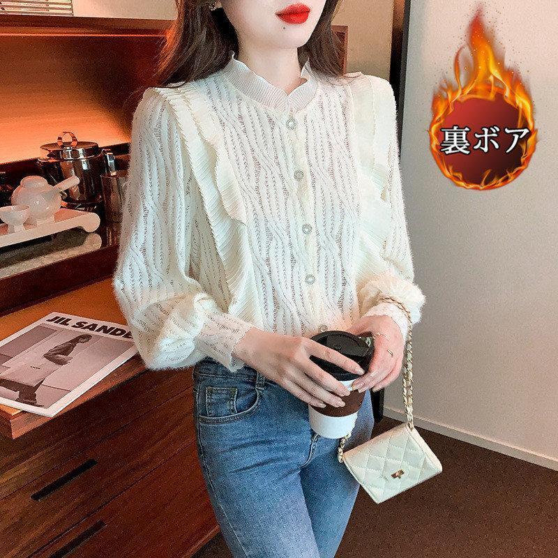 シャツ レディース 裏ボア ブラウス 裏起毛 レース トップス 羽織り 前開き 裏ボア 暖かい 防寒 もこもこ カジュアル 可愛い アウター 秋冬 |  | 02