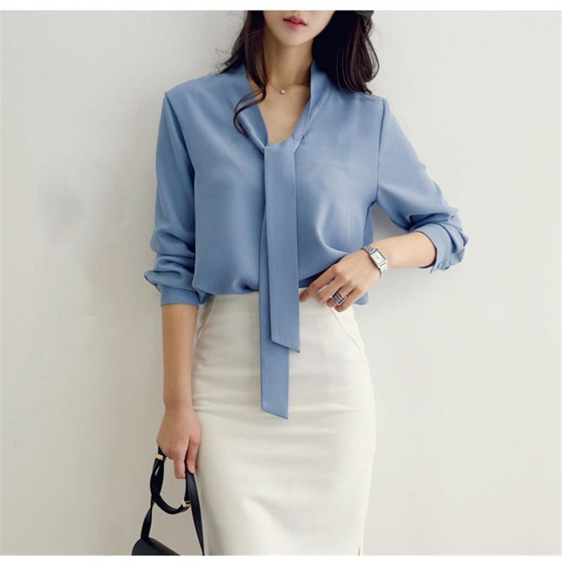 ブラウス レディース ボウタイシャツ シャツ トップス 春 長袖 Vネック シフォン ビジネス オフィス セレモニー カジュアル 送料無料 通勤 |  | 13