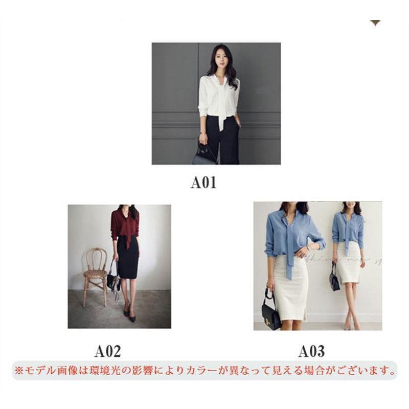 ブラウス レディース ボウタイシャツ シャツ トップス 春 長袖 Vネック シフォン ビジネス オフィス セレモニー カジュアル 送料無料 通勤 |  | 01