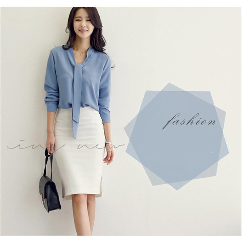 ブラウス レディース ボウタイシャツ シャツ トップス 春 長袖 Vネック シフォン ビジネス オフィス セレモニー カジュアル 送料無料 通勤 |  | 03