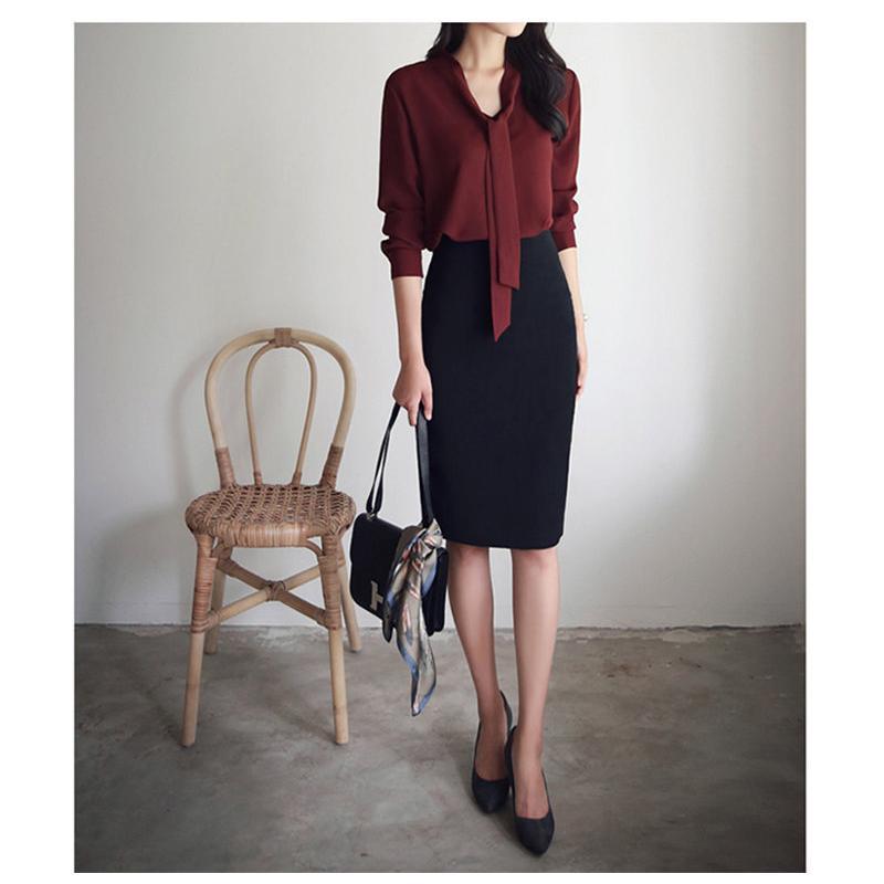 ブラウス レディース ボウタイシャツ シャツ トップス 春 長袖 Vネック シフォン ビジネス オフィス セレモニー カジュアル 送料無料 通勤 |  | 04