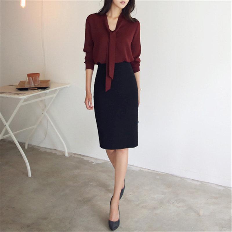 ブラウス レディース ボウタイシャツ シャツ トップス 春 長袖 Vネック シフォン ビジネス オフィス セレモニー カジュアル 送料無料 通勤 |  | 06